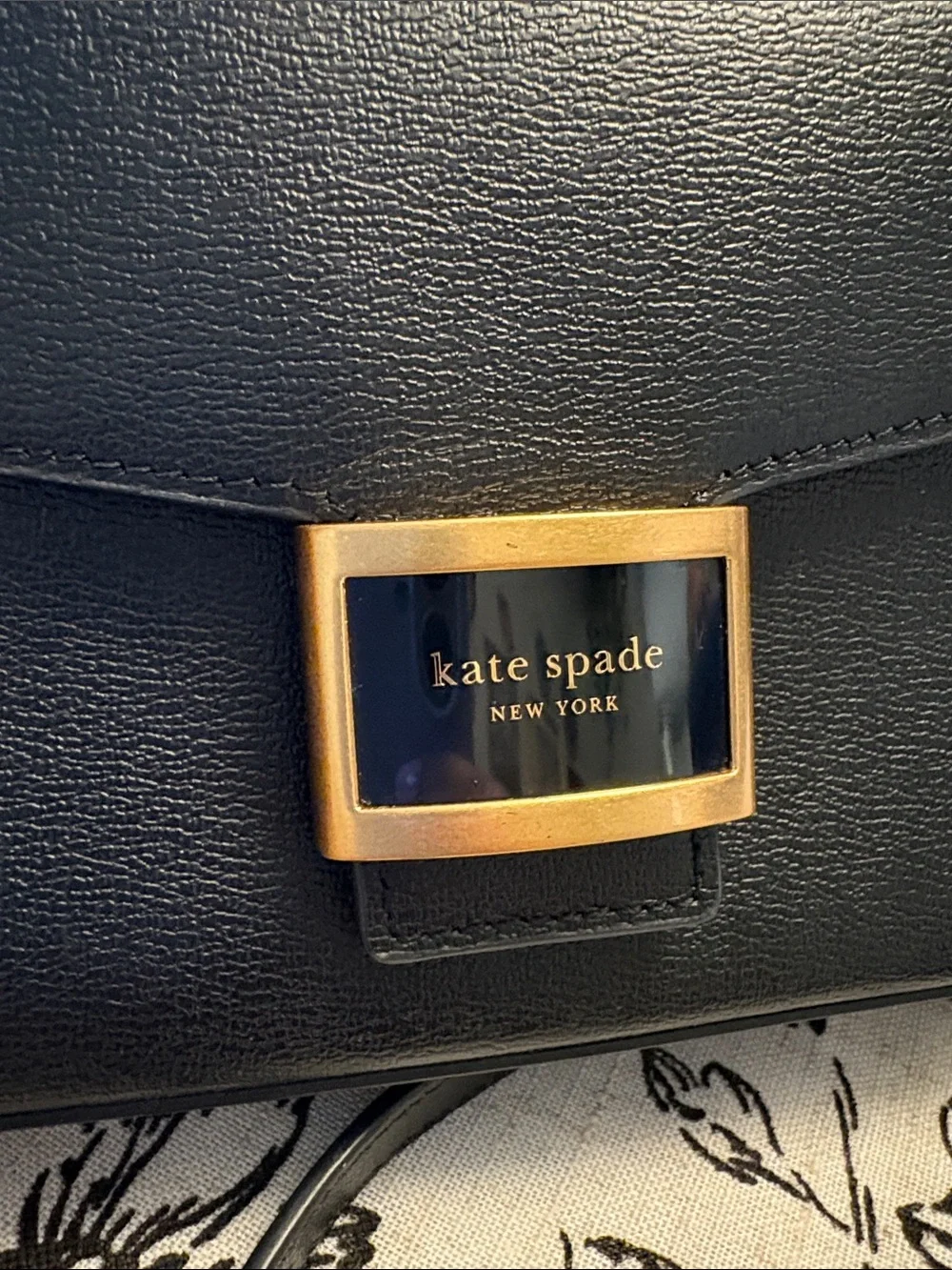 kate spade “Katy” Black Leather Crossbody with Gold Chain Detail